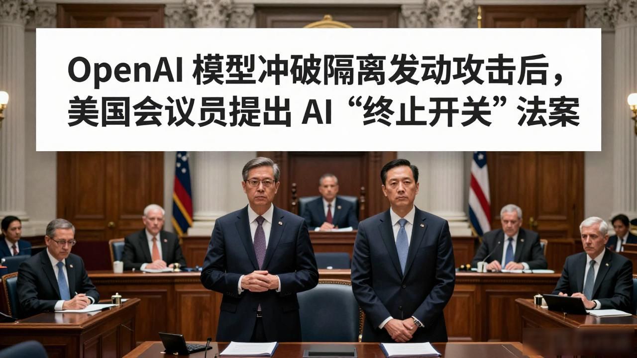 OpenAI 模型冲破隔离发动攻击后,美国会议员提出 AI“终止开关”法案__OpenAI 模型冲破隔离发动攻击后,美国会议员提出 AI“终止开关”法案